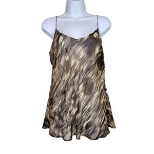 Talbots Silk Chiffon Sheer Camisole Womens 12 Brown Beige Abstract Romantic